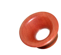 Load image into Gallery viewer, The Holz Flesh Tunnel Trichter, a curved brown rosewood plug, is a unisex earring with a flared edge and large hole—perfect for lobe piercings or as a stylish flesh tunnel. Shown against a white background.
