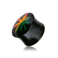 Cargar imagen en el visor de la galería, Holz Plug Hanf Blatt grün gelb rot Tunnel Unisex Ohrschmuck Teakholz
