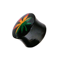 Cargar imagen en el visor de la galería, Holz Plug Hanf Blatt grün gelb rot Tunnel Unisex Ohrschmuck Teakholz
