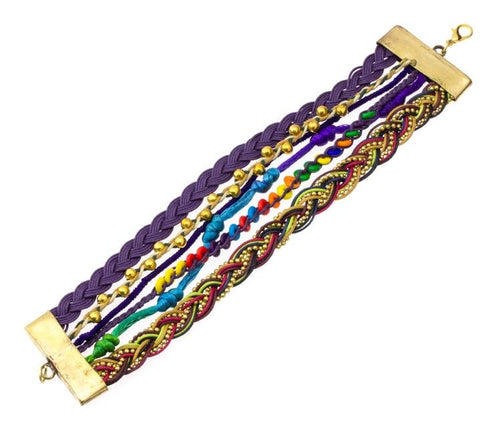 Ibiza Messing Armband mehrlagig bordeaux rot grün Perlen nickelfrei antik Tribal 17,8 cm Karabiner - chic - net.de