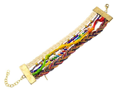 Ibiza Messing Armband mehrlagig golden beige Perlen nickelfrei antik Tribal 17,8 cm Karabiner - chic - net.de