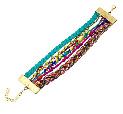 Ibiza Messing Armband mehrlagig golden dunkel türkis Perlen nickelfrei antik Tribal 17,8 cm Karabiner - chic - net.de