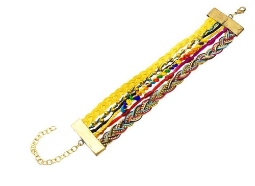 Ibiza Messing Armband mehrlagig golden gelb Perlen nickelfrei antik Tribal 17,8 cm Karabiner - chic - net.de
