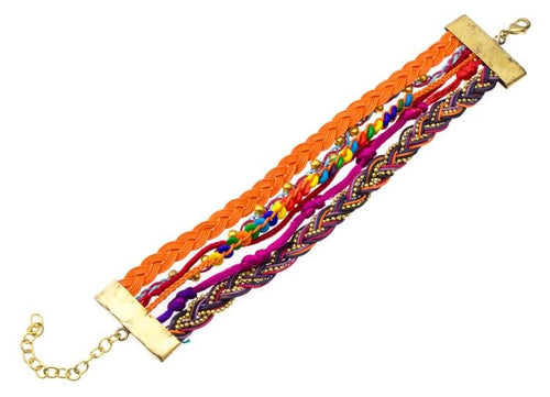 Ibiza Messing Armband mehrlagig golden orange Perlen nickelfrei antik Tribal 17,8 cm Karabiner - chic - net.de