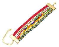 Load image into Gallery viewer, Ibiza Messing Armband mehrlagig golden rot Perlen nickelfrei antik Tribal 17,8 cm Karabiner - chic - net.de
