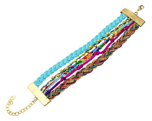 Ibiza Messing Armband mehrlagig golden türkis Perlen nickelfrei antik Tribal 17,8 cm Karabiner - chic - net.de