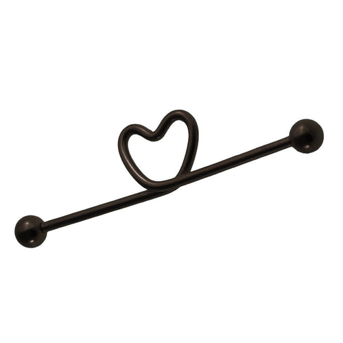 Industrial Piercing Edelstahl, titan beschichtet schwarz, Herz, kugel verschluss - chic - net.de