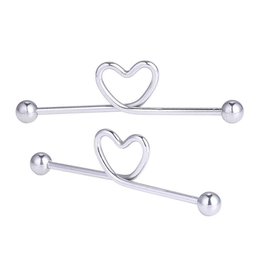 Industrial Piercing Edelstahl, titan beschichtet silbern, Herz, kugel verschluss - chic - net.de