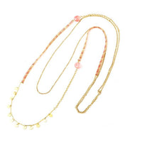 Cargar imagen en el visor de la galería, Kette 18 karat vergoldet Faden Plättchen Stein rosa pink nickelfrei Karabiner lang zweilagig - chic - net.de
