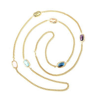 Cargar imagen en el visor de la galería, Kette 18 karat vergoldet Glaskristalle Rechteck Zopfrand nickelfrei Karabiner Panzerkette bunt - chic - net.de
