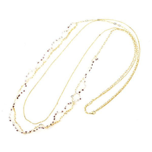 Kette 18 karat vergoldet zweilagig Gewebe Perlen lila wellig lang nickelfrei Karabiner - chic - net.de