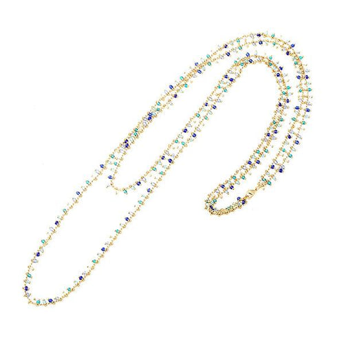 Kette 18 karat vergoldet zweilagig Glasperlen blau Querstreben nickelfrei Karabiner - chic - net.de