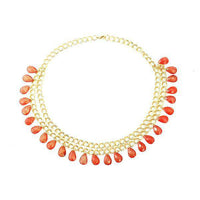 Cargar imagen en el visor de la galería, Kette 18 karat vergoldet zweilagig Glitzer Acryl Kristall rot Tropfen nickelfrei Karabiner - chic - net.de
