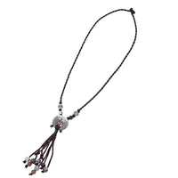 Cargar imagen en el visor de la galería, Kette 74 cm Brassanhänger Fische 33 mm Perlen marmoriert rot lila grün Kordel Bündel - chic - net.de
