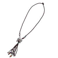 Cargar imagen en el visor de la galería, Kette 74 cm Brassanhänger Fische 33 mm Perlen marmoriert rot lila grün Kordel Bündel - chic - net.de
