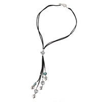 Cargar imagen en el visor de la galería, Kette 81 - 89cm Anhänger 16cm silbern Brass Türkis Kristalle Lederbänder Herzen - chic - net.de
