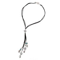 Cargar imagen en el visor de la galería, Kette 81 - 89cm Anhänger 16cm silbern Brass Türkis Kristalle Lederbänder Herzen - chic - net.de
