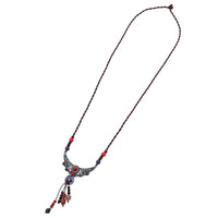 Cargar imagen en el visor de la galería, Kette 90 cm Brassanhänger Perlen Sichel blau rot 12 cm lila Kugel Kordel - chic - net.de
