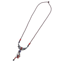 Cargar imagen en el visor de la galería, Kette 90 cm Brassanhänger Perlen Sichel blau rot 12 cm lila Kugel Kordel - chic - net.de
