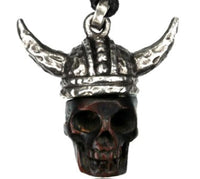 Load image into Gallery viewer, Kette Brass Baumwolle Holz Skull dunkel Anhänger Viking Wikinger Helm verstellbar - chic - net.de
