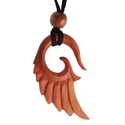 Kette Holz Flügel Spirale Anhänger hellbraun Lederband verstellbar Holzperle - chic - net.de