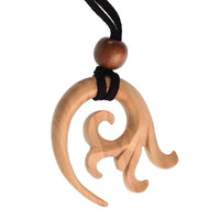 Cargar imagen en el visor de la galería, Kette Holz Spiralen Ornament Anhänger hellbraun Lederband verstellbar Holzperle - chic - net.de
