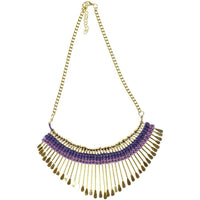Cargar imagen en el visor de la galería, Kette lila violett Messing Statement Stäbchen gold Baumwolle nickelfrei 44 - 48,5 cm antik Tribal - chic - net.de
