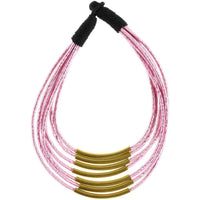 Cargar imagen en el visor de la galería, Kette Messing rosa Rohre gebogen Seidenfaden mehrlagig nickelfrei 46 cm antik Tribal Brass - chic - net.de
