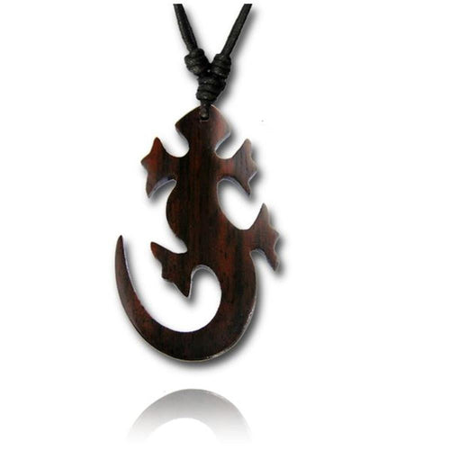 Kette Sono Holz Gecko Eidechse braun Anhänger 45 mm verstellbar Baumwolle - chic - net.de