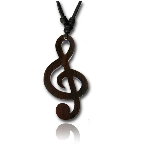 Kette Sono Holz Notenschlüssel Musik braun Anhänger 55 mm verstellbar Baumwolle - chic - net.de