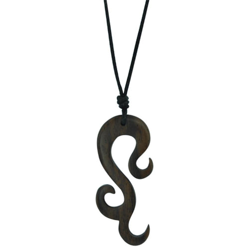 Braun Sono wooden necklace, ornate pendant, 5.8x2.4cm, adjustable cotton chain 