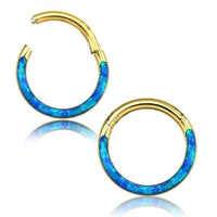Cargar imagen en el visor de la galería, Klapp Segment Ring Piercing Edelstahl blau Opal Inlay - chic - net.de
