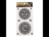 Load image into Gallery viewer, Klebetattoo grau Sonne Mond Gesicht groß rund Sterne klein 8 Motive 1 Bogen - chic - net.de
