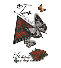 Load image into Gallery viewer, Klebetattoos Tattoo Schmetterlinge Rosen Dreieck Schrift 1 Bogen 3 Motive - chic - net.de

