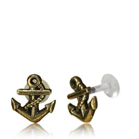 Load image into Gallery viewer, Labret Lippen Piercing Acryl Anker Seil antik golden Brass Motiv - chic - net.de
