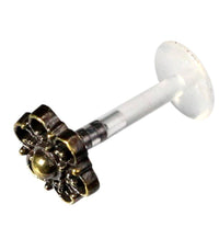 Cargar imagen en el visor de la galería, Labret Lippen Piercing Acryl Bogen Blume antik golden Brass Motiv - chic - net.de
