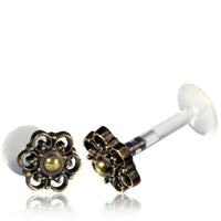 Cargar imagen en el visor de la galería, Labret Lippen Piercing Acryl Bogen Blume antik golden Brass Motiv - chic - net.de
