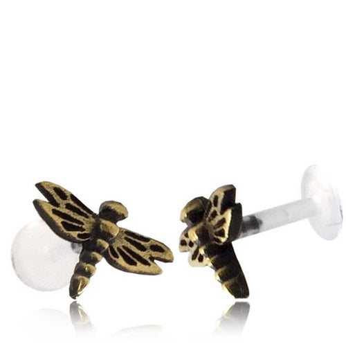 Labret Lippen Piercing Acryl Libelle antik golden Brass Motiv Tragus - chic - net.de