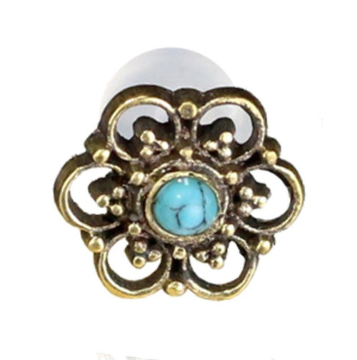 Labret Lippen Piercing Acryl Türkis Punkte Blume gold Brass - chic - net.de