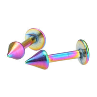 Load image into Gallery viewer, Labret modisches Piercing aus Edelstahl Regenbogenfarben mit Spitze Cone 9 mm - chic - net.de
