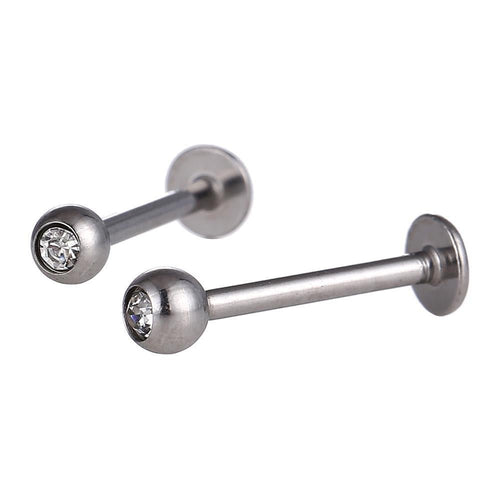 Labret modisches Piercing Edelstahl silbern 14 mm Zirkonia Stein weiß - chic - net.de