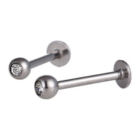 Cargar imagen en el visor de la galería, Labret modisches Piercing Edelstahl silbern 14 mm Zirkonia Stein weiß - chic - net.de
