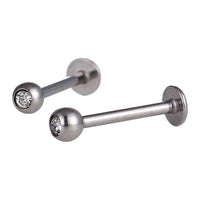 Cargar imagen en el visor de la galería, Labret modisches Piercing Edelstahl silbern 14 mm Zirkonia Stein weiß - chic - net.de
