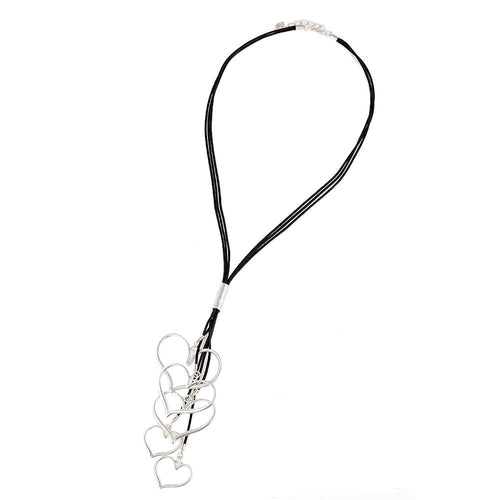 lange Kette 66 - 73 cm Brassanhänger 19 cm silbern fünf Herzen Acrylseile schwarz - chic - net.de