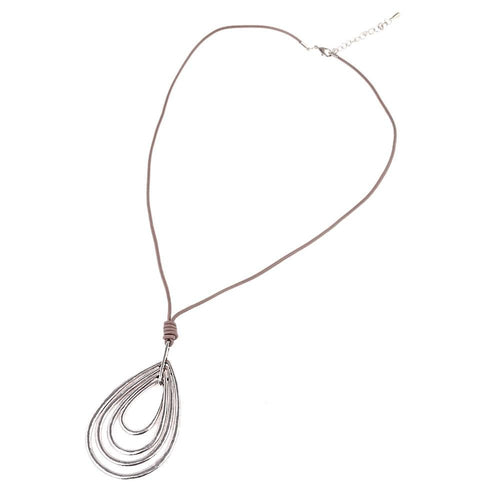 lange Kette 69 - 75cm Anhänger 10,5 cm silbern Brass Tropfen Lederband beige - chic - net.de