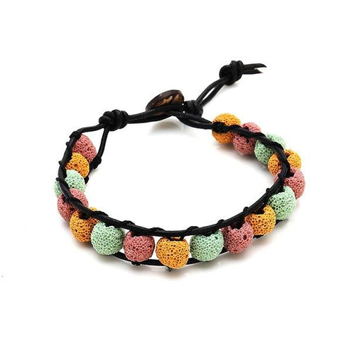 Lava Stein Lederarmbänder Perlen gelb rosa grün porös Holz Armband Leder verstellbar - chic - net.de