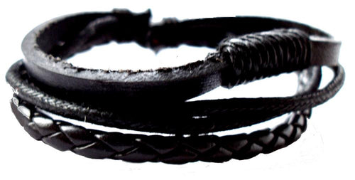 Lederarmband geflochten schwarz dreierlei verstellbar Armband Leder breit unisex nickelfrei - chic - net.de