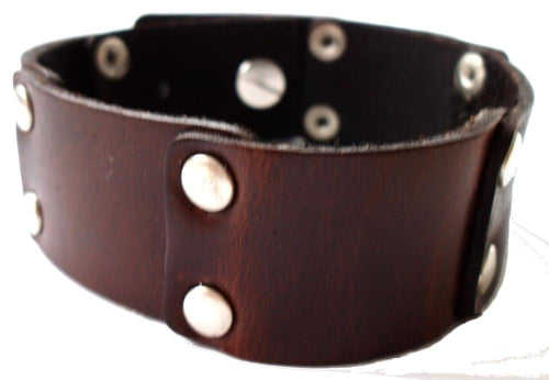 Lederarmbänder dunkelbraun breit runde silber Nieten Brass Armband Leder unisex nickelfrei - chic - net.de