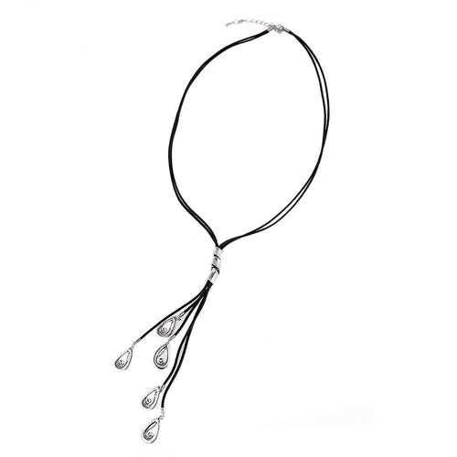 Lederbandkette schwarz Anhänger Edelstahl silberfarben Tropfen Länge 53 cm - chic - net.de