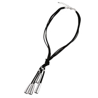 Load image into Gallery viewer, Lederbandkette schwarz Knoten Edelstahl Ringe Rohr Länge 53 cm - chic - net.de
